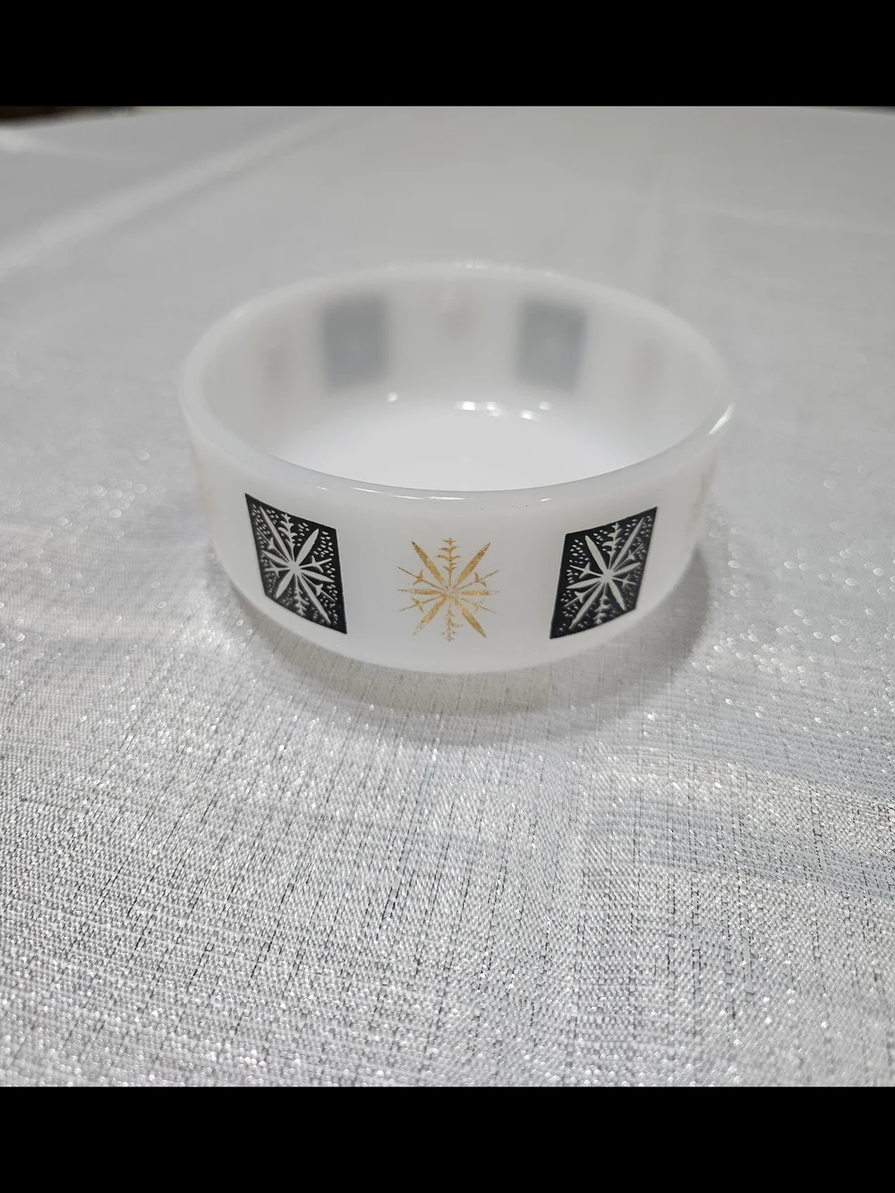 Federal Glass Atomic Starburst Milk Glass Bowl